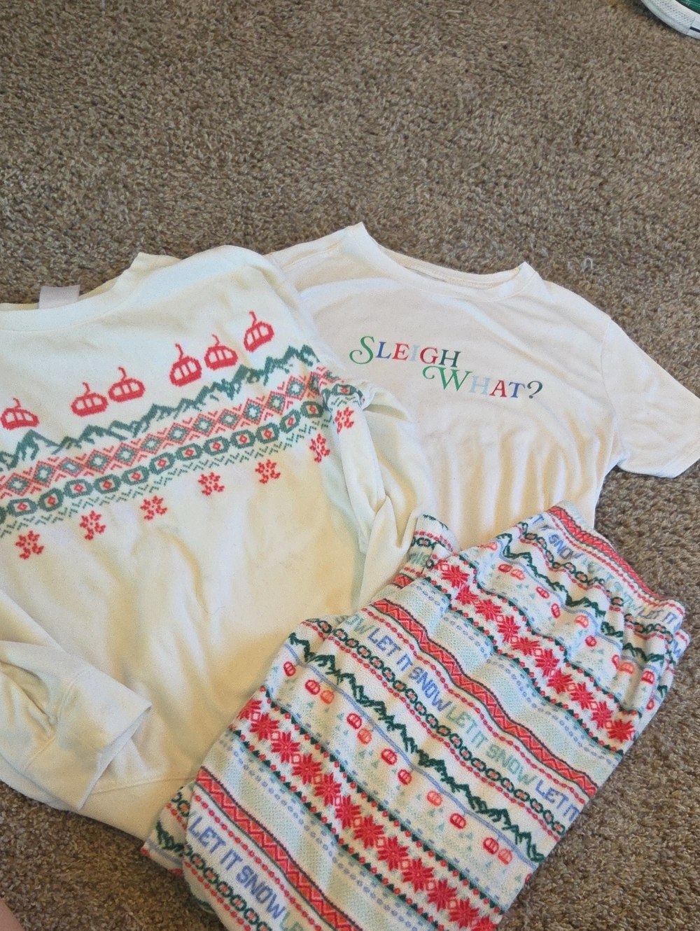 Target White Holiday Sweatshirt, Tee & Pajama Set with Red and Green Accents